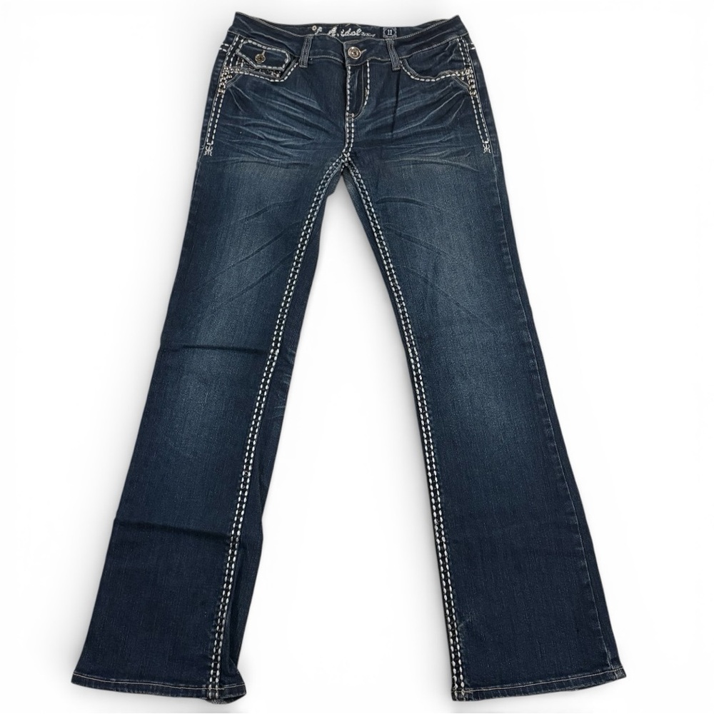 La Idol USA Jeans Women Size 11 Blue Denim Flap Bling Pockets
